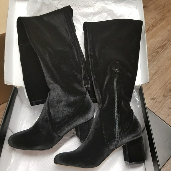 INC Black Velvet Stretch Over The Knee Boots - Picture 4 of 6